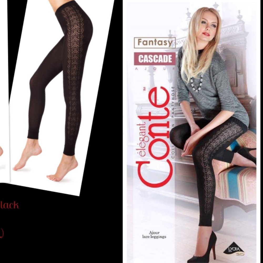 Black Conte Cascade - Cotton Ajour Openwork Women's Leggings